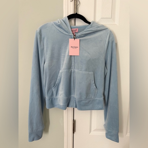 Juicy Couture Velour Bling Tracksuit Hoodie Pants Frosted Blue Velvet Size M NWT - Picture 1 of 4